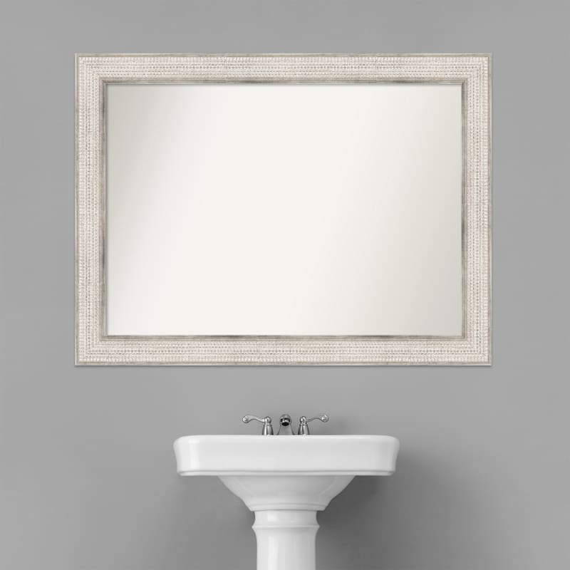 Non-Beveled Wood Bathroom Wall Mirror - Trellis Silver Frame - Trellis Silver
