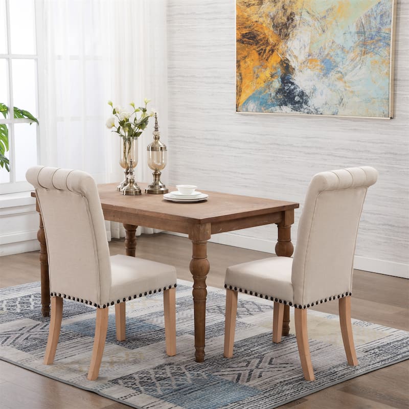 Mid-century Fabric Upholstered High Back Dining Chairs (Set of 2)