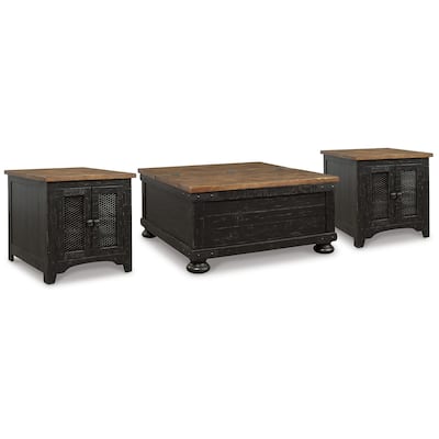 Signature Design by Ashley Valebeck Black/Brown Coffee Table with 2 End Tables - 36" W x 36" D x 18" H