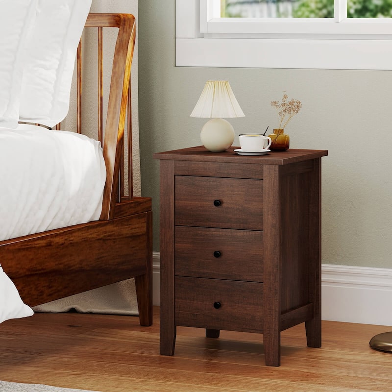Costway 1PC/2PCS Nightstand End Beside Sofa Table w/ 3 Drawers Bedroom