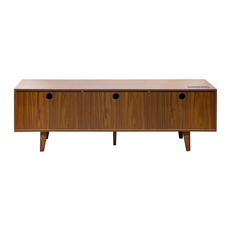 Boho Rattan TV Stand Media Storage Cabinets w/ Socket & USB Ports