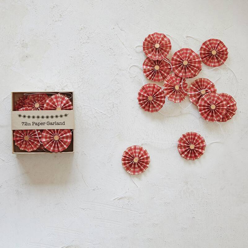 Handmade Recycled Paper Fan Garland in Kraft Box - Red, Gold