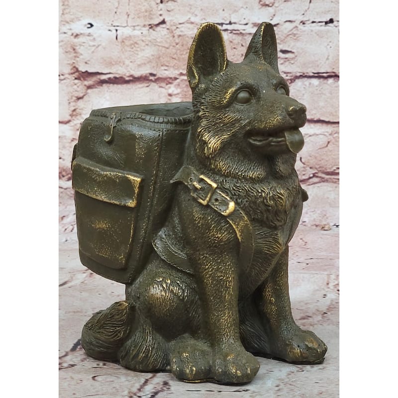 German Shepherd With Backpack Bronze Sculpture - Working Dog Canine Art