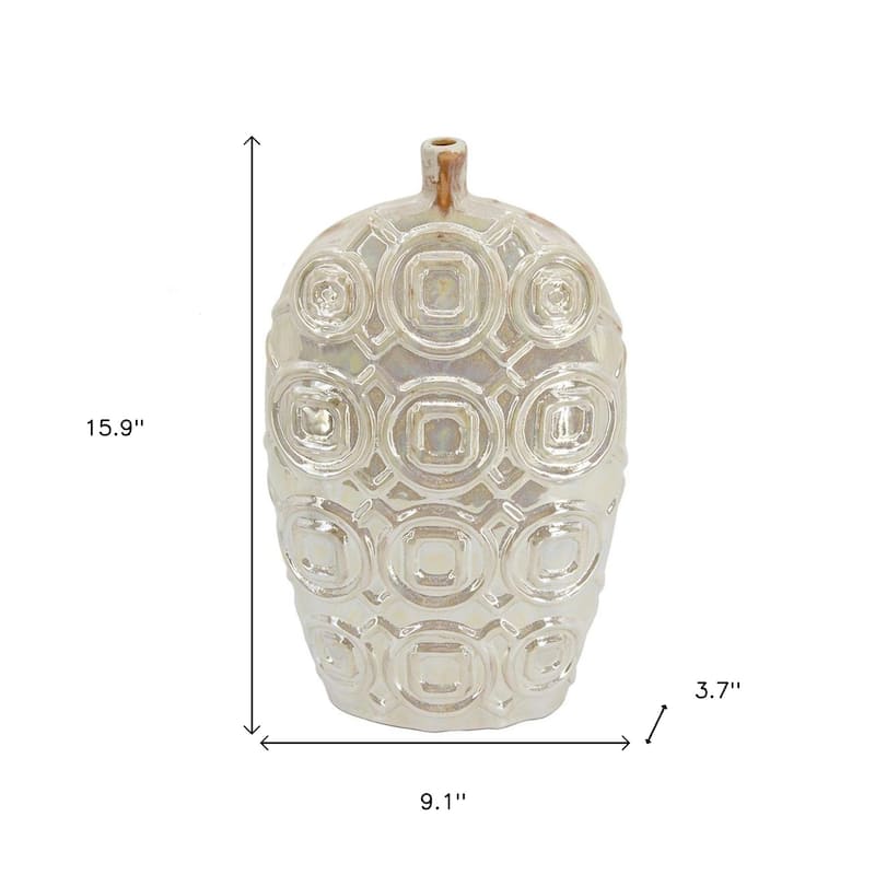 16" Cream Geometric Ceramic Bud Table Vase - 9.10