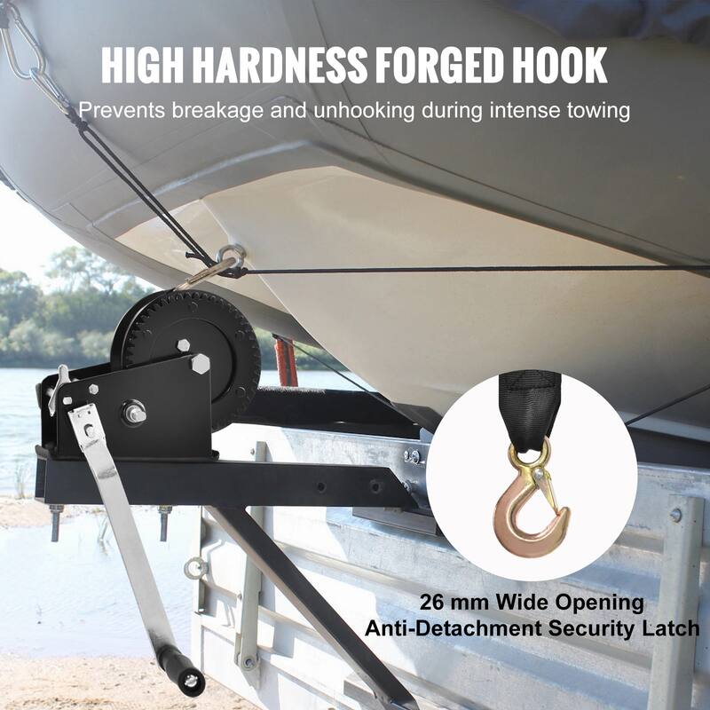 Hand Winch, 3500 lbs Pulling Capacity, Boat Trailer Winch Heavy Duty Rope Crank with 33 ft Polyester Strap