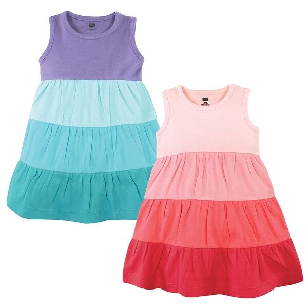 slide 2 of 2, Hudson Baby Toddler Girl Cotton Dresses, Ombre Coral Teal 2T - Ombre Coral Teal
