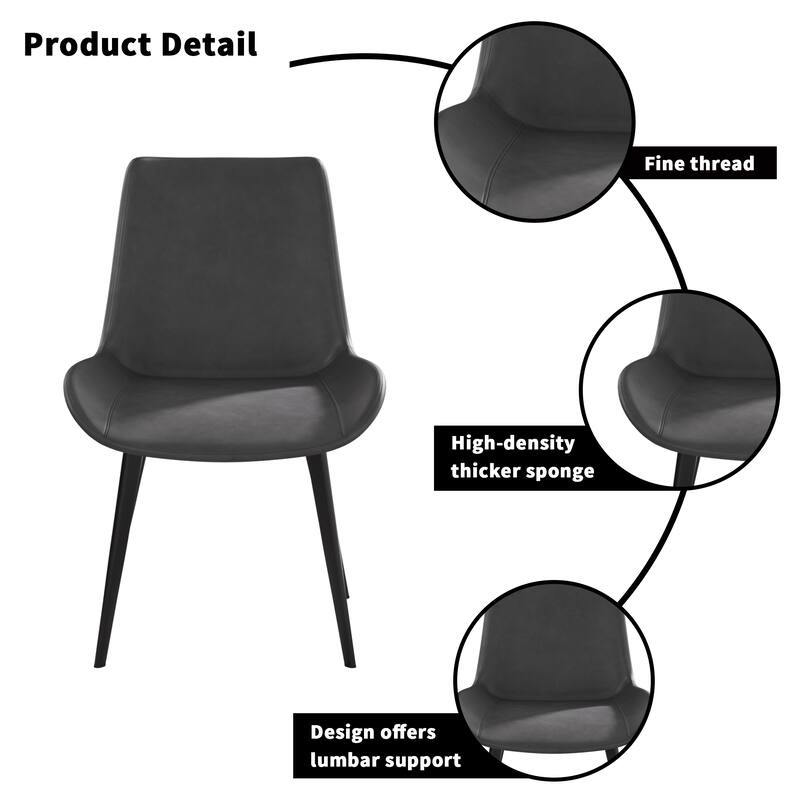 Modern PU 2 Piece Kitchen Dining Chair with Thickened Metal Legs, Backrest for Dining Room Kitchen Living Room Bedroom