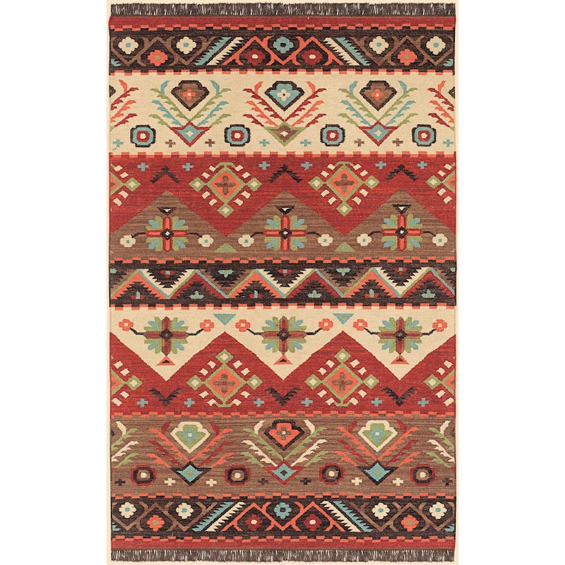 Livabliss Louise Handmade Southwestern Wool Flatweave Area Rug