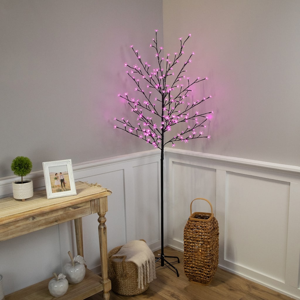 6' Pre-Lit Pink LED Light Sakura Cherry Blossom Flower Artificial Tree