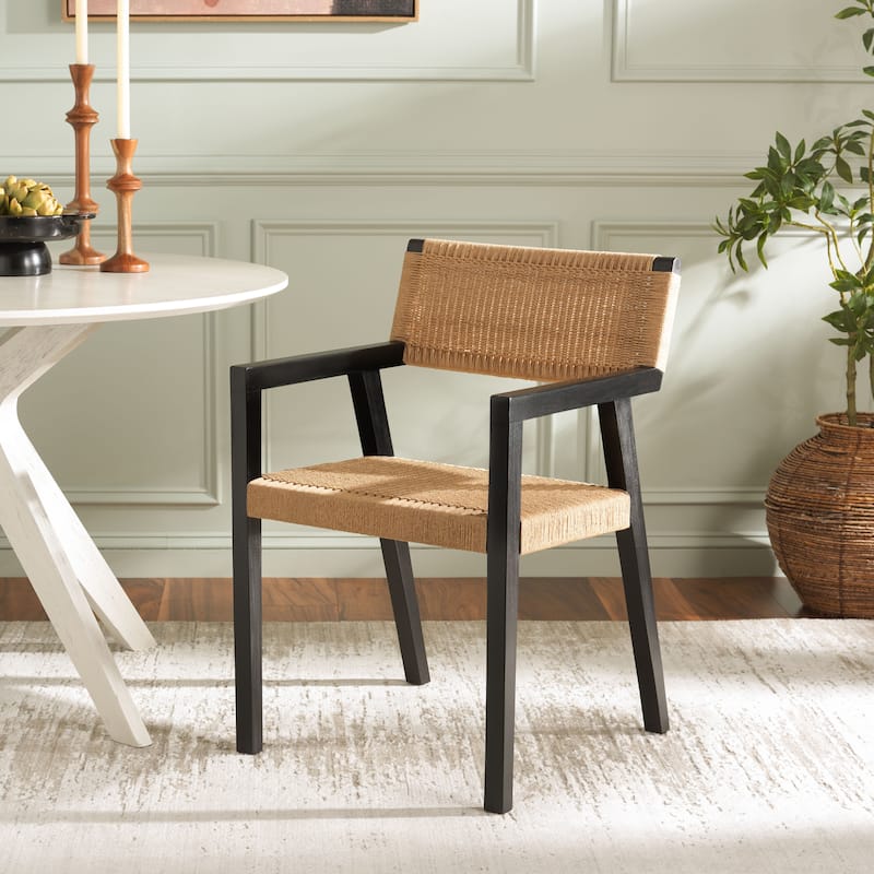 SAFAVIEH Jolene Woven Rope Dining Chair - 22"W x 21"D x 32"H - Black/Natural