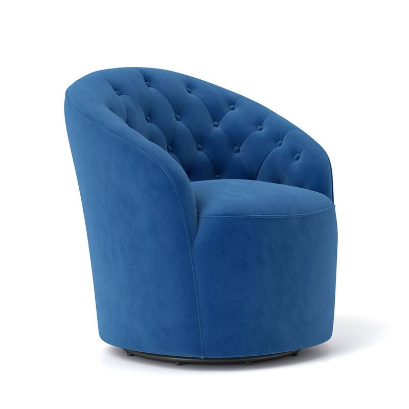 SEYNAR Modern Velvet Upholstered 360 Degree Swivel Barrel Chair with Button Tufted Back