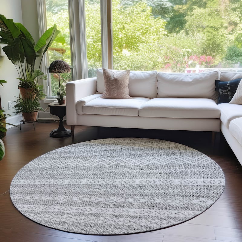 Machine Washable Indoor/ Outdoor Chantille Boho Stripes Rug