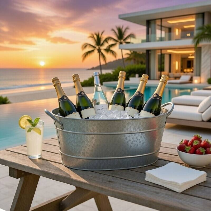 Lola 23 Inch Beverage Tub Galvanized Antique Silver Steel 2 Handles - 8' x 11'