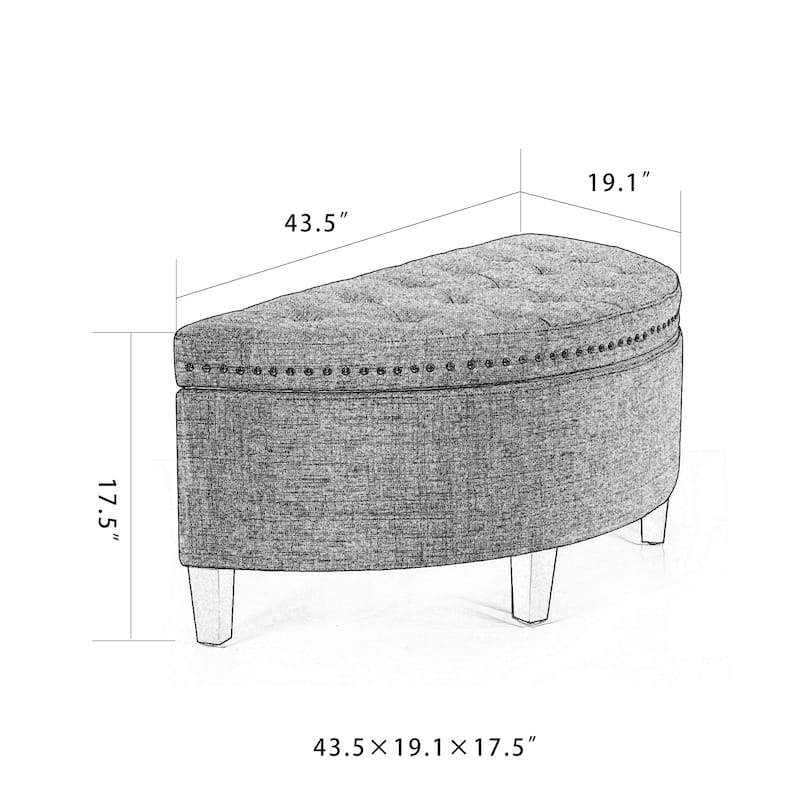 Adeco Half Moon Tufted Storage Ottoman Bench