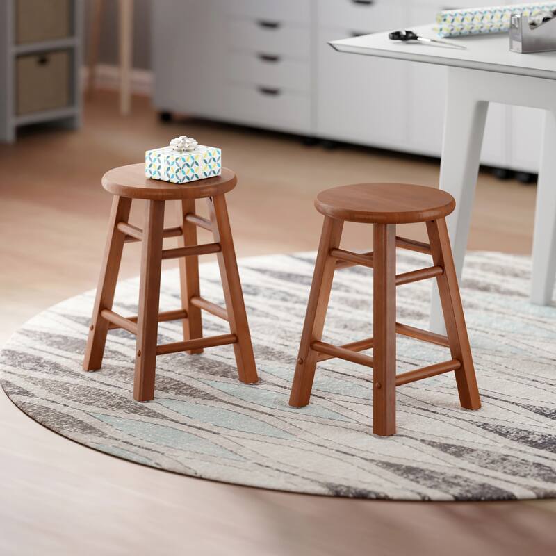 Element 2-Pc Square Legs Dining Stool Set, Teak Finish - N/A