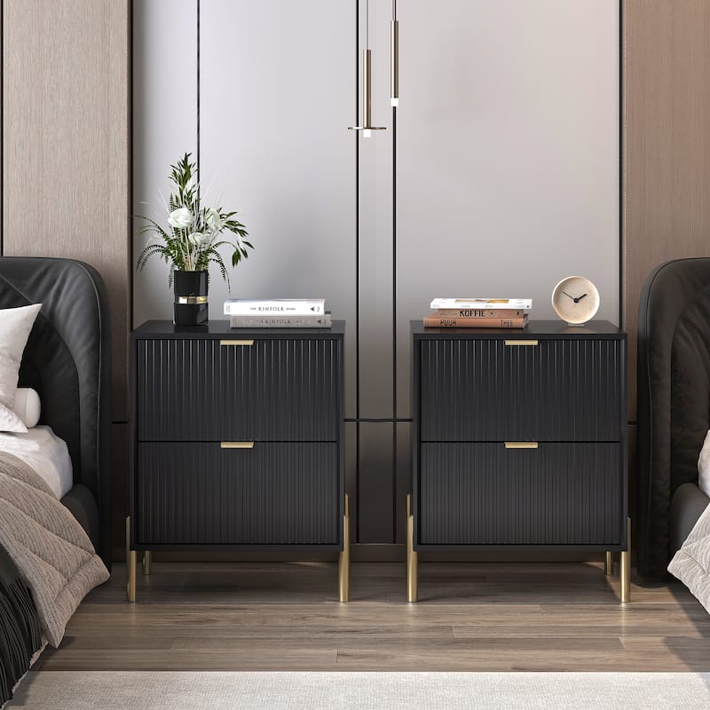 Modern 2-Drawer Nightstand Bedside Table End Table Furniture - Black (2-set)