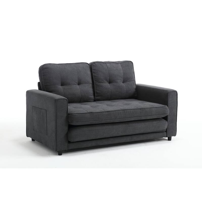 Space-Saving 3 Fold Sofa Bed - Velvet Linen Futon Couch with Pull-Out Bed, Perfect for Small Living Areas