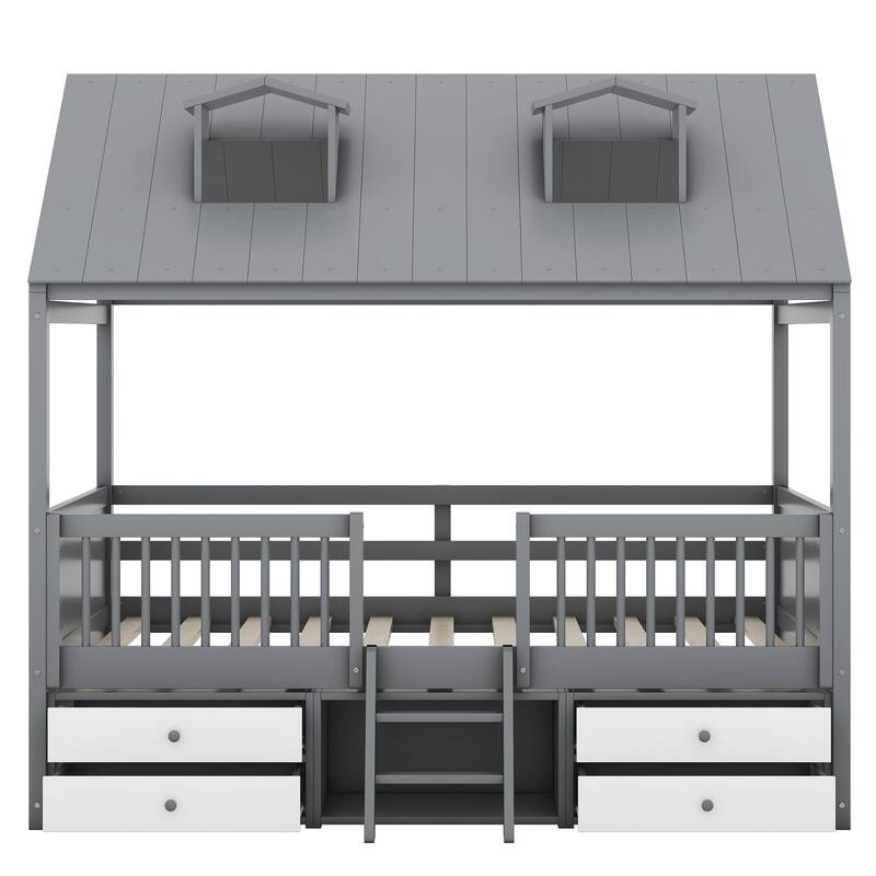 Wood House Bed with Fence & Roof