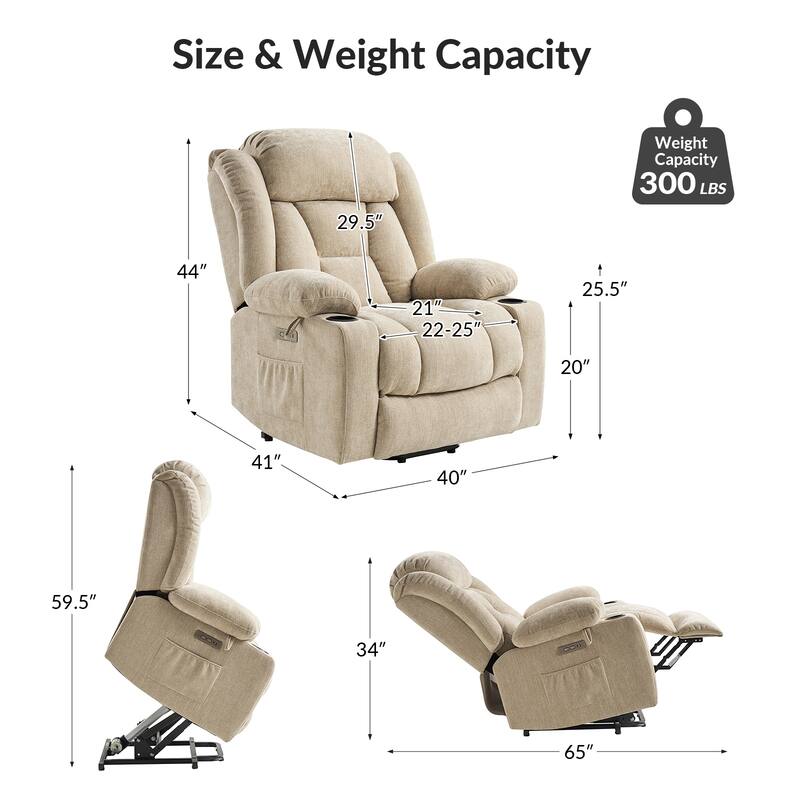Rupert Modern Power Lift Assist Oversized Massage Recliner by HULALA HOME