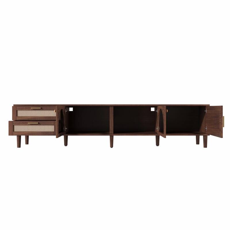 86" TV Stand for TVs up to 90", Entertainment Center with App-Controlled LED Lights, 2 Drawers & Glass Door Storage