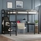 preview thumbnail 1 of 8, Full Size Metal Loft Bed with Desk, USB, Wardrobe & LED Lights for Kids, Black Black