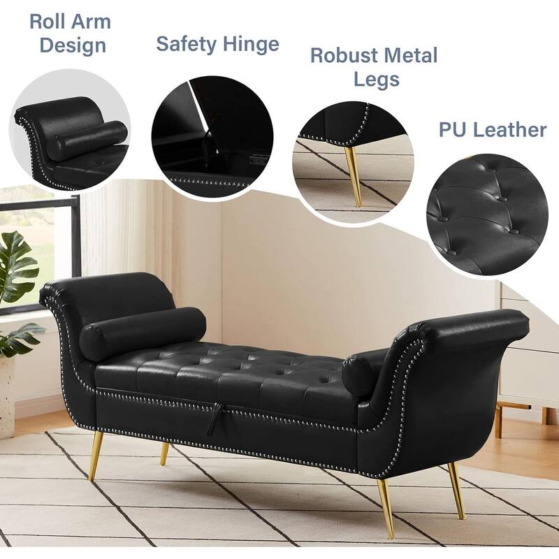 Armed Ottoman Bench PU Leather Bench Button Tufted Sofa Stool Bench Footrest Stoolfor Entryway, Living Room and Window