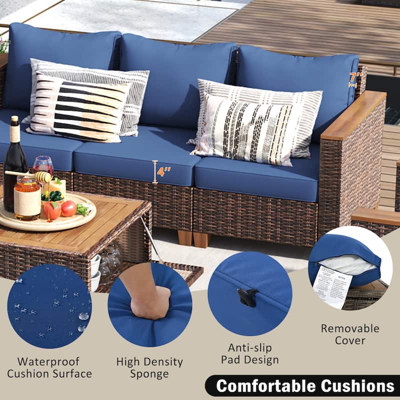 8 Piece Wicker Outdoor Patio Conversation Set with Thick Cushion and Storage Table, All Weather Rattan Swivel Chairs Set of 2