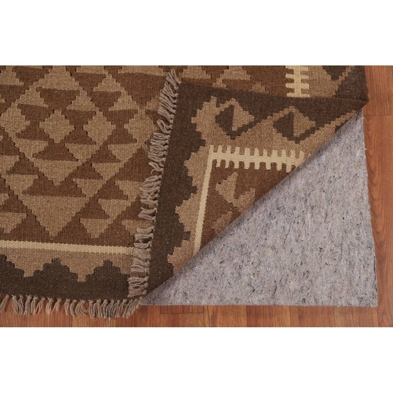 Hand Woven Oriental 100% Wool Carpet Southwestern Geometric Brown Kilim Area Rug - 9' 6'' X 6' 6''