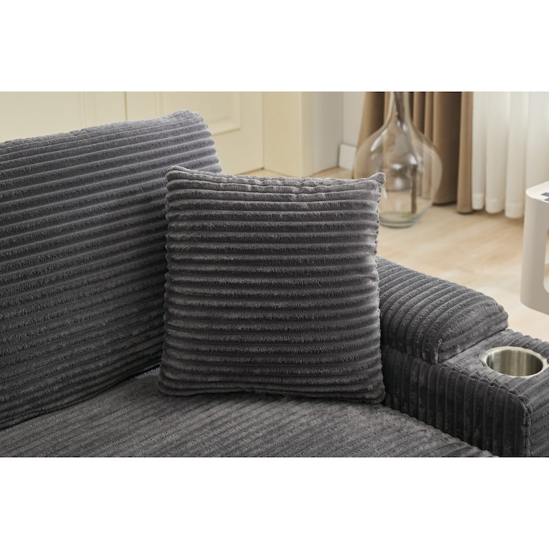 Modular Convertible Sectional Sofa with 2 Ottomans, 2 Seaters Corduroy Arms Couch, Loveseat Sofa with Cup Holders & USB Ports