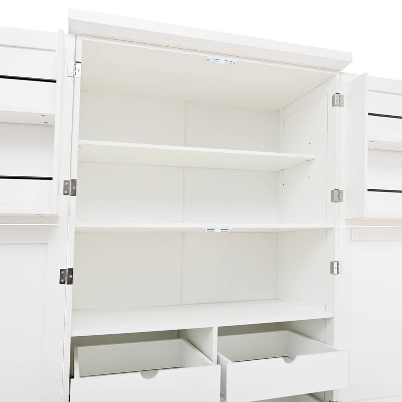 70.9 inch Freestanding Kitchen Cabinet, Tall Storage Cabinet with 4 Doors, 2 Door Shelves, 8 Pull-out Trays and Adjustable Shelf