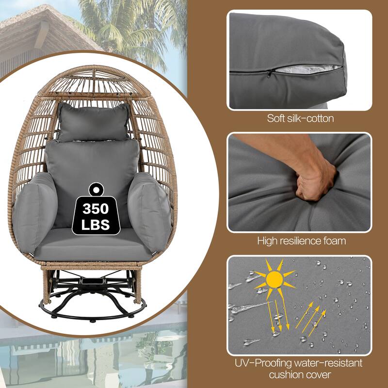 Outdoor Patio Rattan Swivel Egg Chair with Rocking Function