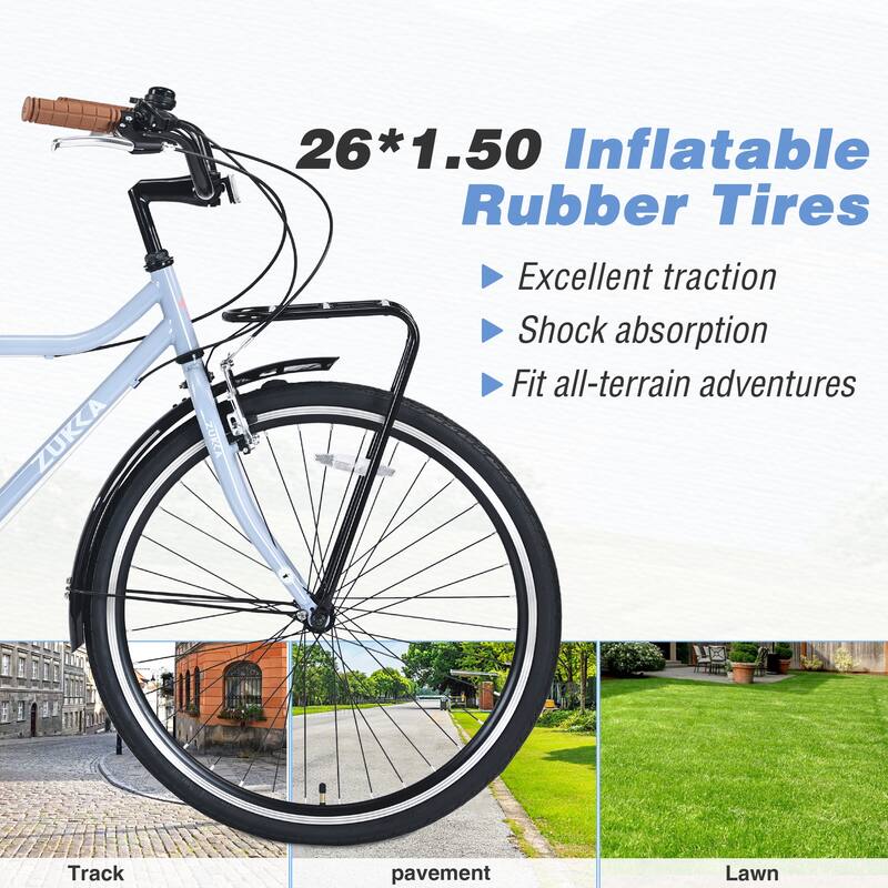 26 Inch Commuting Bike, Shimano 7 Speed Road Cycling Bike with Dual Disc Brakes, Steel Frame for Teens, 16 Years and Up