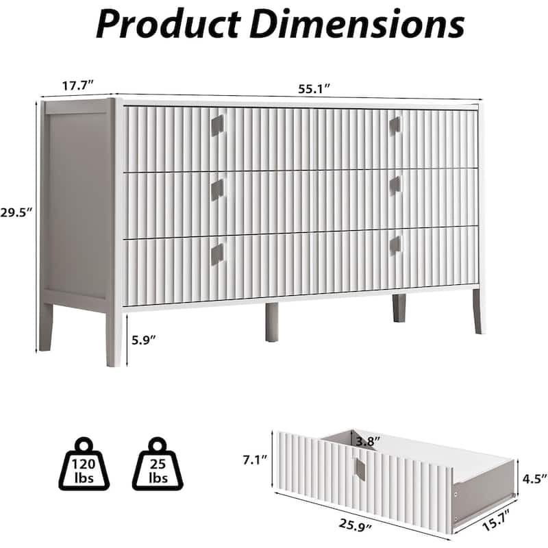 Modern Dresser, Fluted Wood Chest with Deep Drawers for Bedroom, Living Room