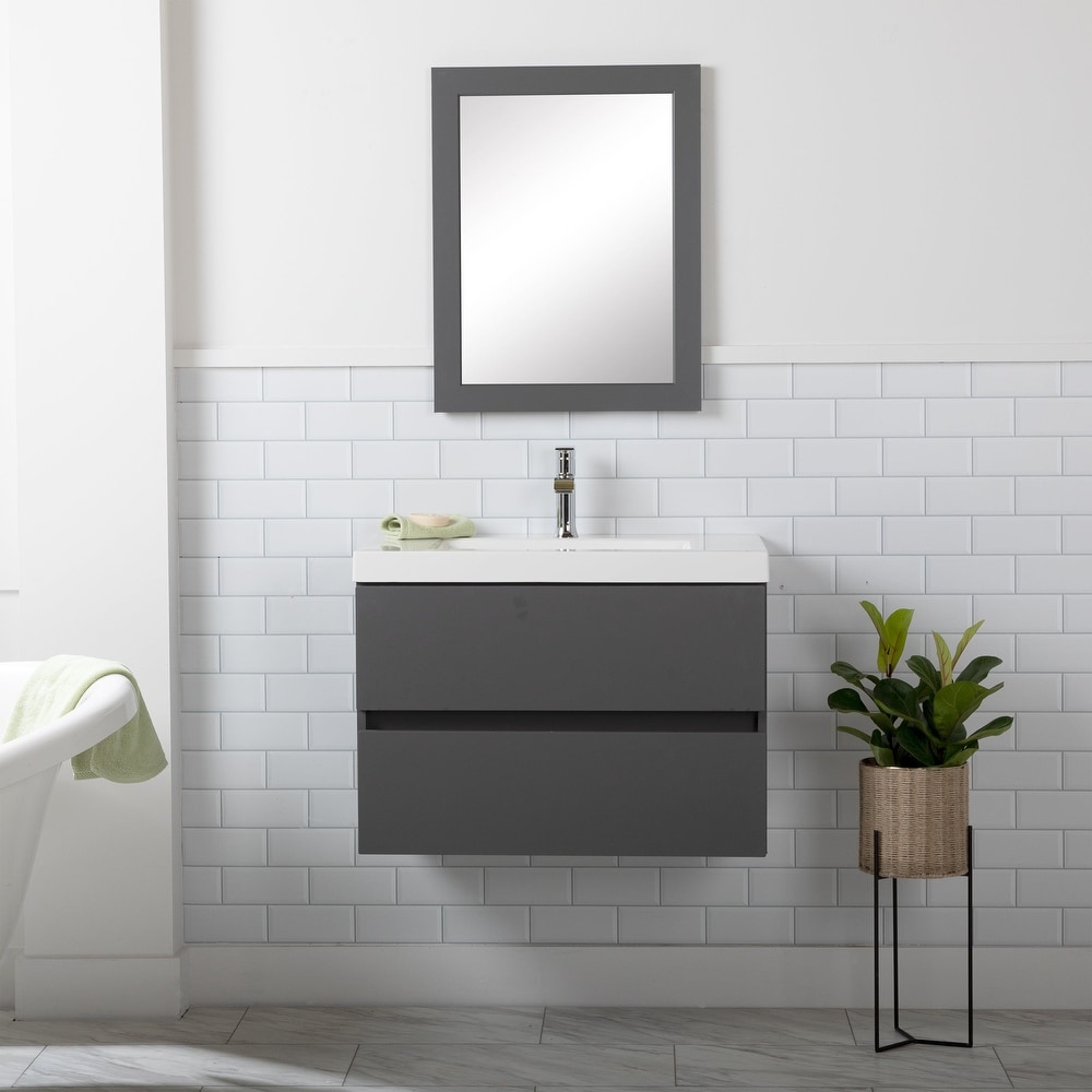 SSLine Wall Mounted Bathroom Vanity with Sink Modern 30 Floating Bathroom  Vanity with White Ceramic Sink & 2 Doors Cabinet Imitative Oak Wood