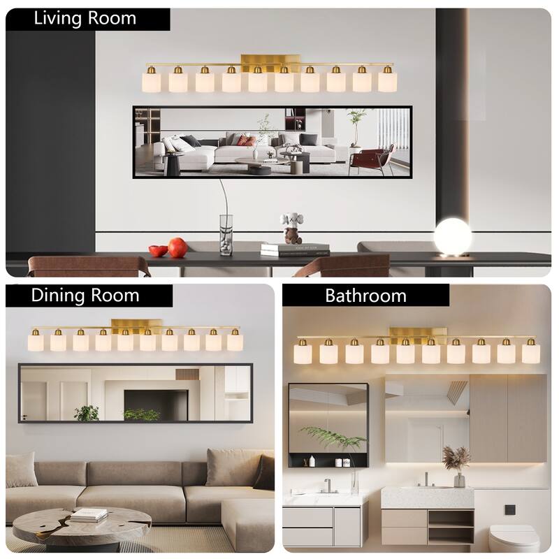 65" Gold Bathroom Vanity Light - Milky Glass - Wall Sconce for Bedroom, Hallway