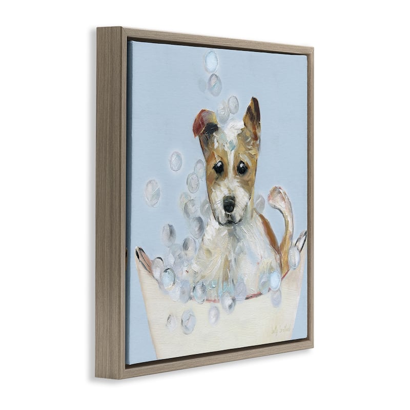 Stupell Fun Bubbles Puppy Bath Framed Floater Canvas Wall Art Design By Sally Swatland