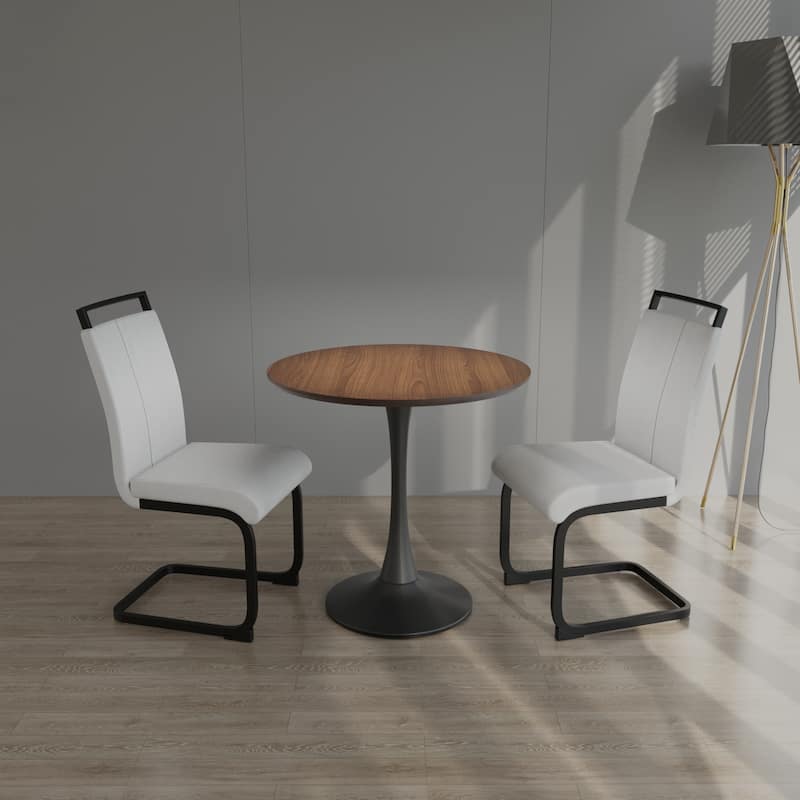 Modern 3-Piece Dining Set with MDF Round Table & 2 PU High Back C-shaped Tube Chairs
