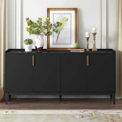 Roomfitters Storage Cabinet Sideboard Wooden Cabinet with 4 Doors for Hallway, Entryway, Living Room, Adjustable Shelf, Black