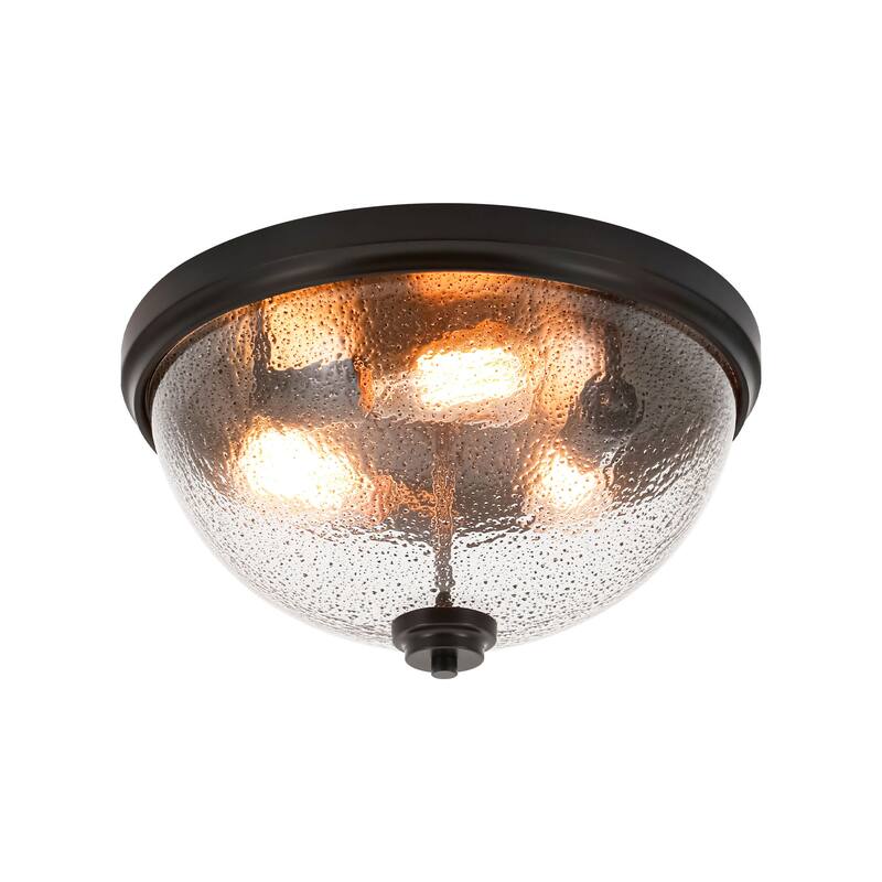15.9" W 3-Light Vintage Matte Black Dome Metal Flush Mount Bowl Ceiling Light with Transparent Black Textured Glass for Foyer
