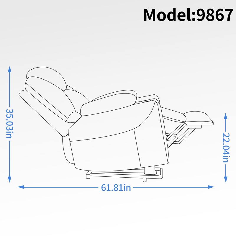 Blue Power Lift Recliner with 8-Point Massage, Heated Lumbar, Dual USB Ports, and Stainless Steel Cup Holders