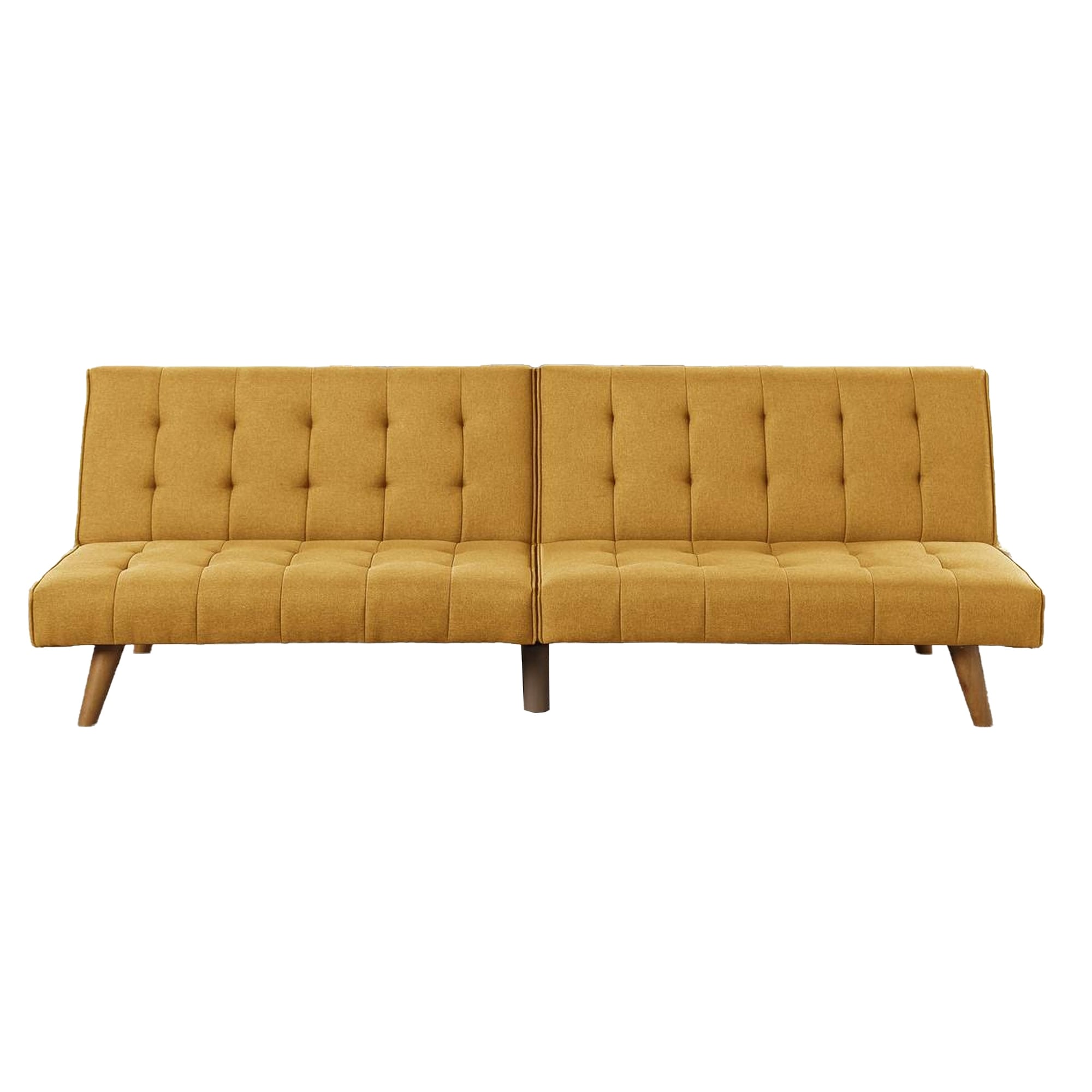 Benjara Fabric Adjustable Sofa with Tufted Details and Splayed Legs, Yellow