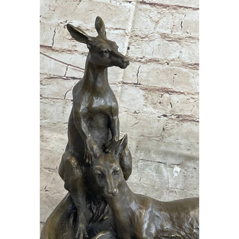 Imitative Kangaroo Wallaby Australia Mother Joey Bronze Marble Statue Australian Art Decor