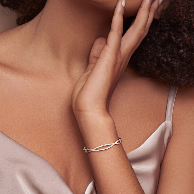 Miadora 1/2ct DEW Created Moissanite Criss-Cross Bangle in Sterling Silver