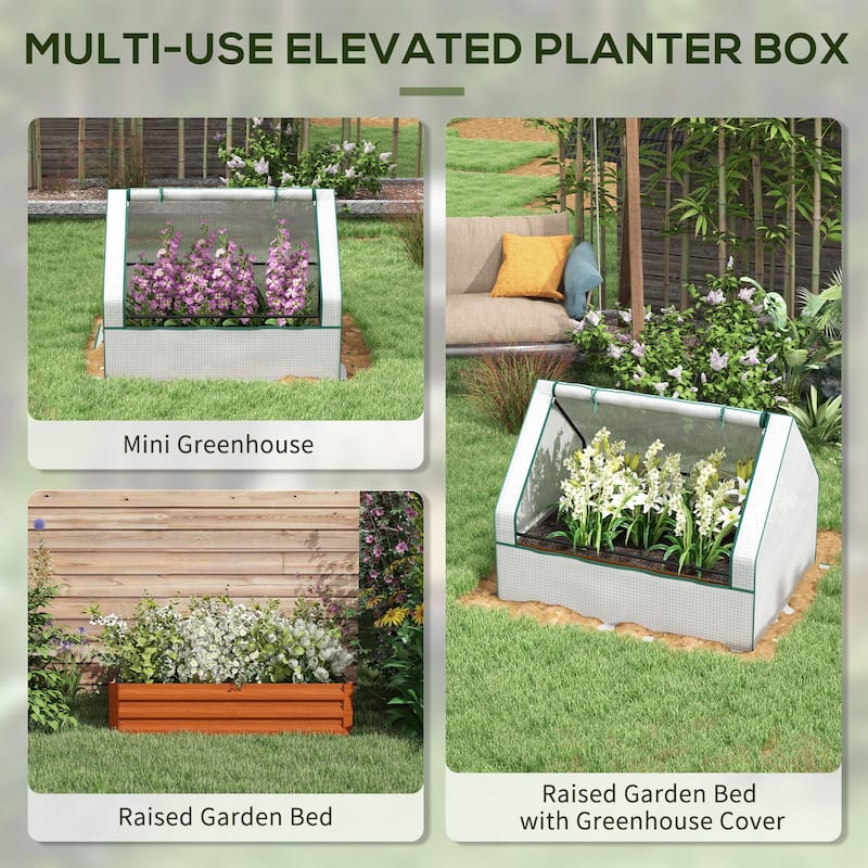 Galvanized Brown Metal Raised Garden Bed with Mini Clear Cover for Growing Flowers,Vegetables
