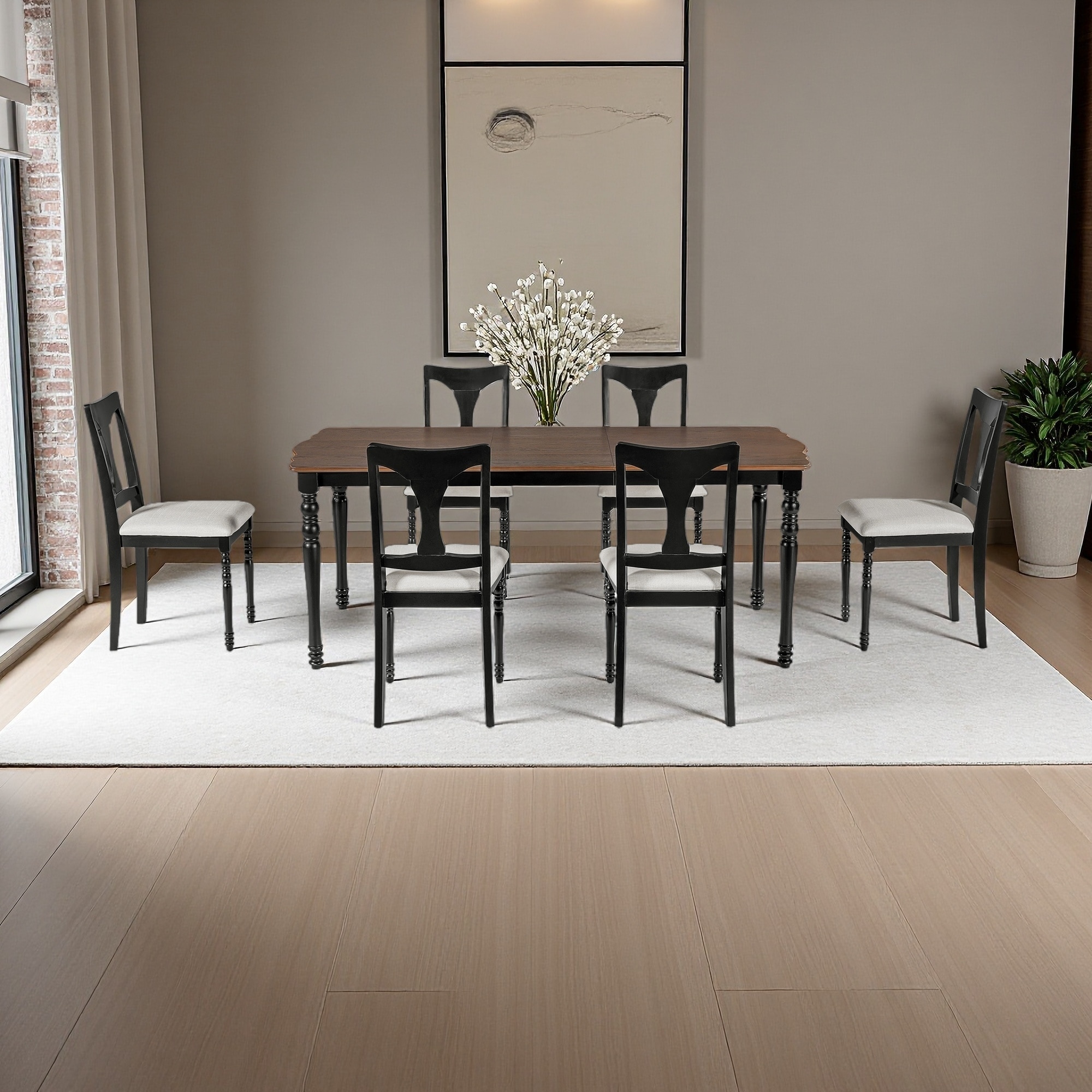 7-Piece Extendable Dining Set, 60"-78" Wood Table with 6 Upholstered Chairs