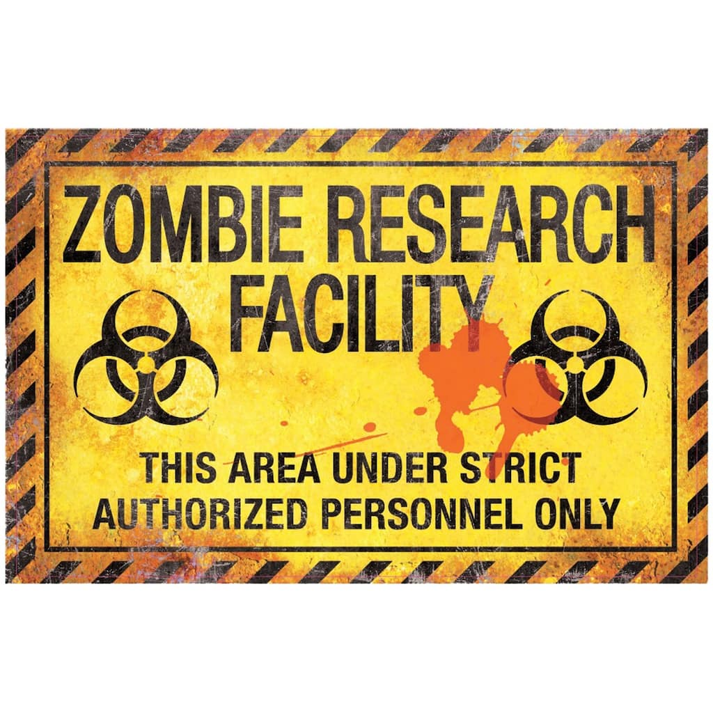 16.75" Yellow Red Zombie Research Factory Halloween Sign Blood Stain