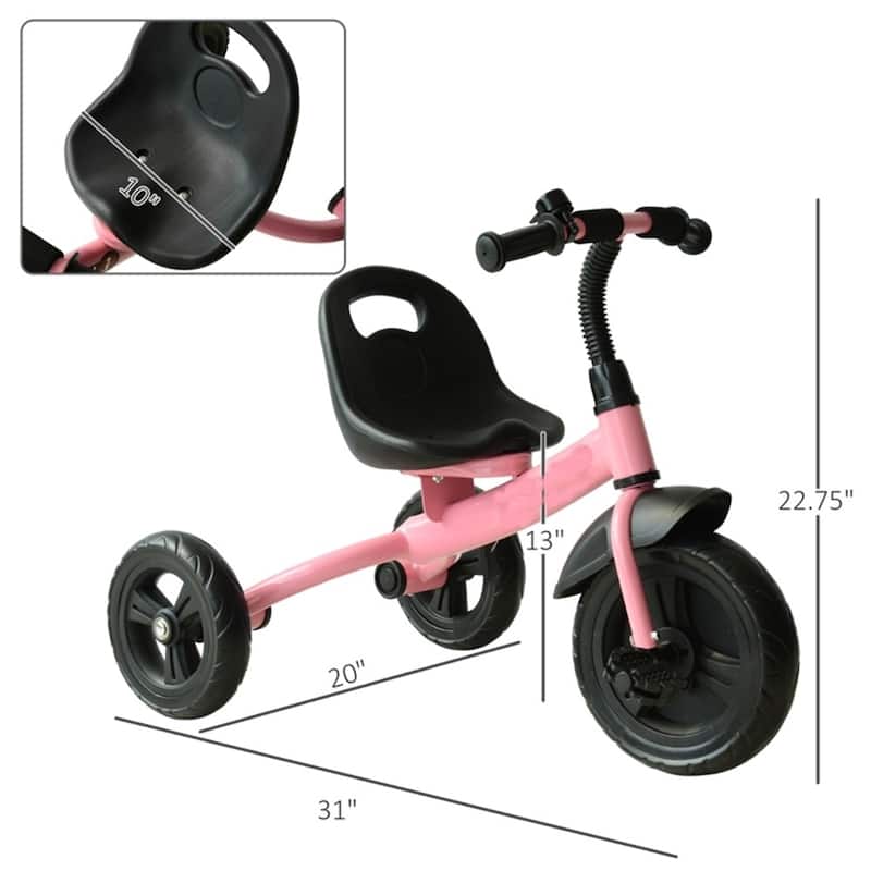 Adjustable Toddler Tricycle with Steel Frame and Bell Mudguard Removable Front Wheel for Indoor or Outdoor