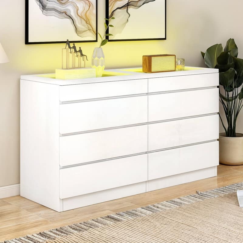 Moasis 4/8 Drawer Dresser Chest of Drawers Tempered Glass Top With LED Light