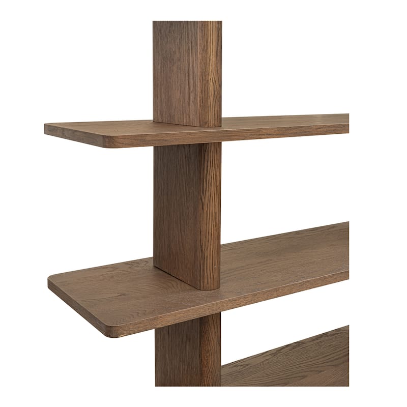 NADAAL STUDIOS Thalor Bookshelf, Large Dark Oak with Bullnose Vertical Supports, Rounded Edges Metal Detail, Dark Brown
