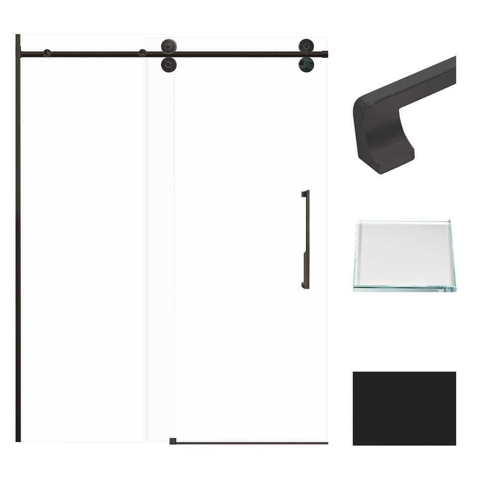 Teegan 59 in. W x 80 in. H Sliding Semi Frameless Shower Door with Fixed Panel with Clear Glass - 56.5-59-in W x 80-in H